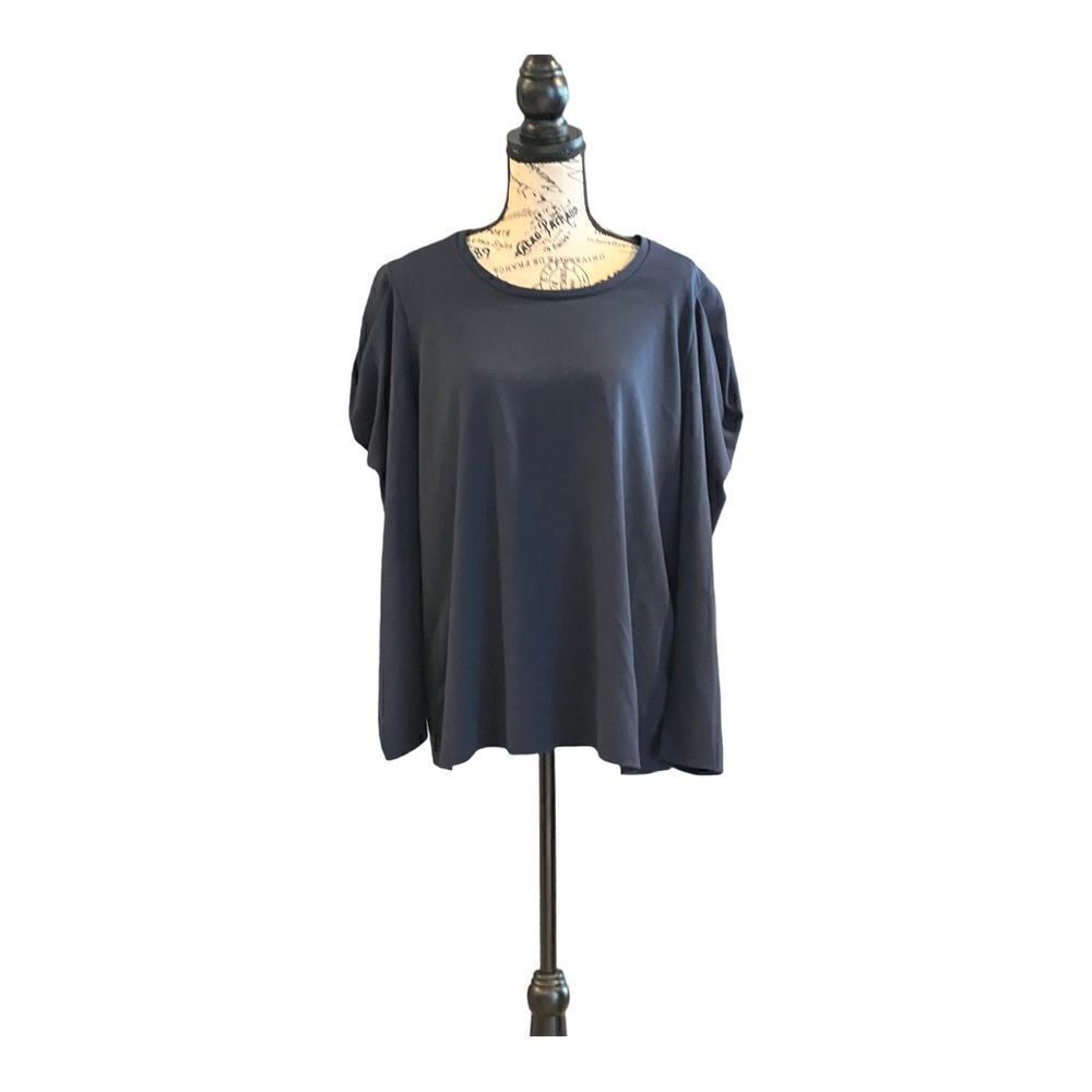 NWOT G Giuliana Navy Puff Slv Crepe Knit Top Size 1X